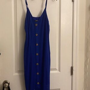 Express Royal Blue Midi Dress with Button Detail